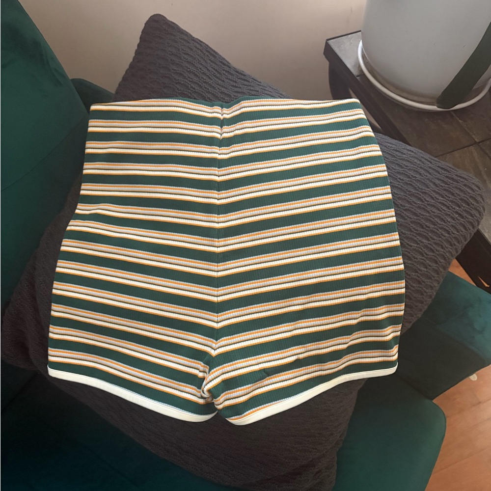 adidas 80s Roller Disco Green and Yellow Striped Bike Shorts - Picture 4 of 4